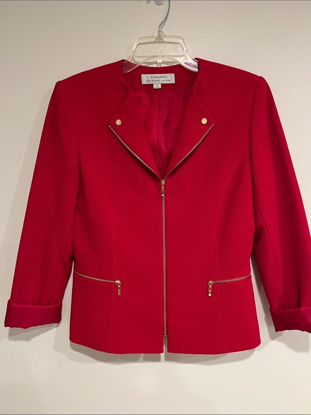 Tahari Bright Red Zip-Front Blazer Jacket